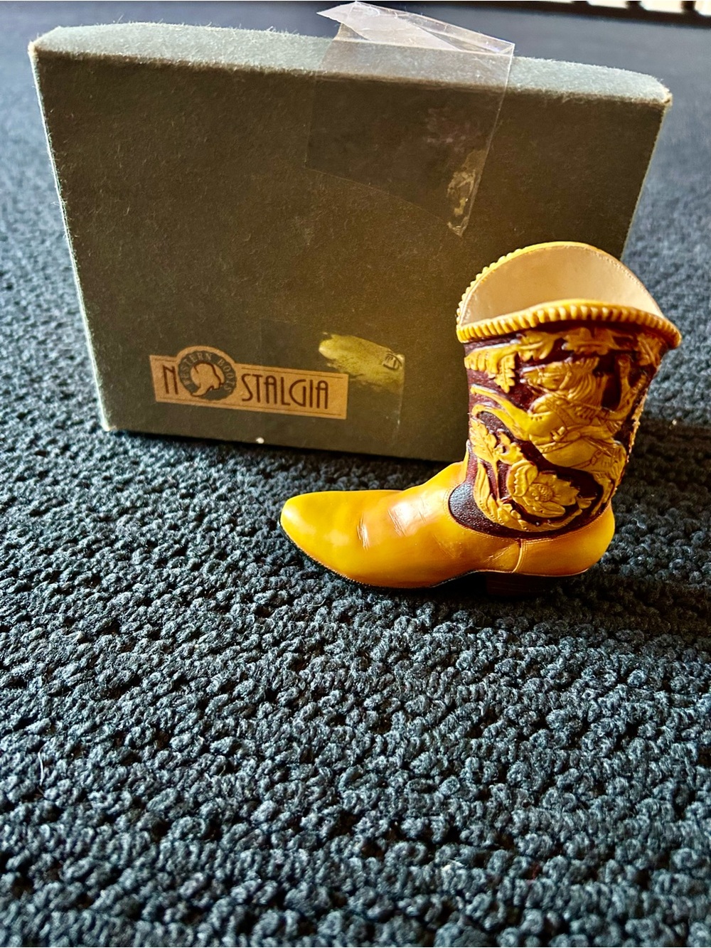 Nostalgia Yellow and Brown Western Mini 🤠 Cowboy Boot Figurine